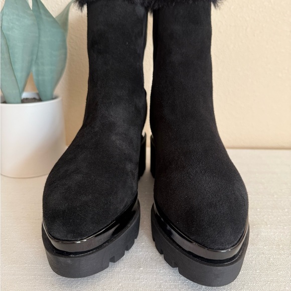 New DKNY Black Suede Platform Faux Fur Ankle Boots - Picture 4 of 12
